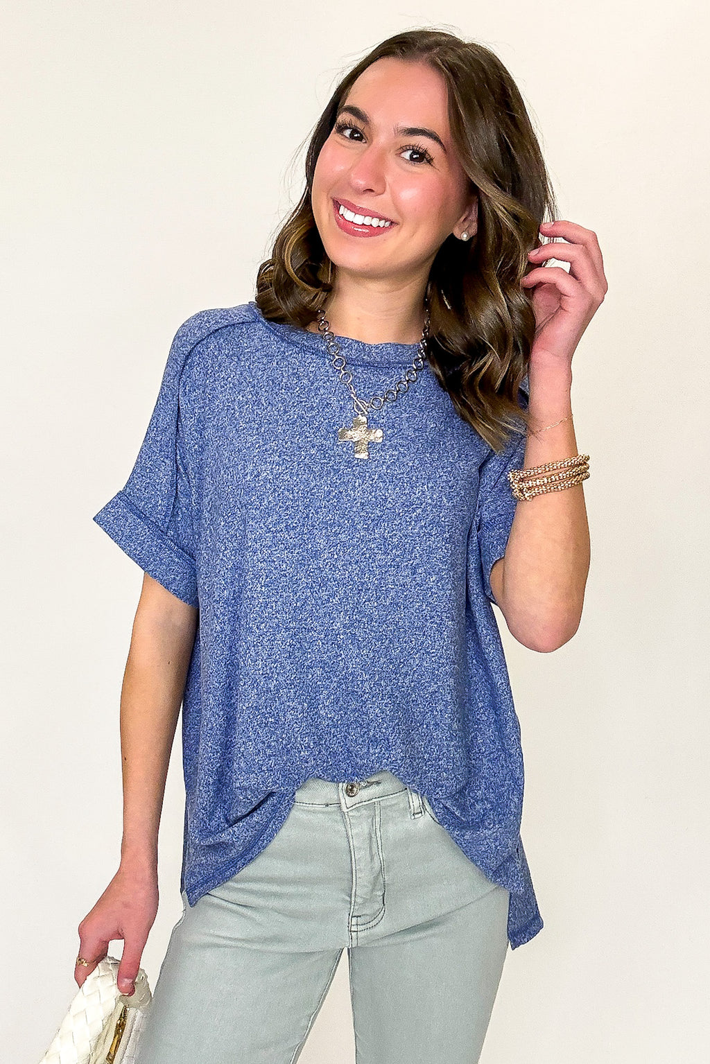 Light Navy / SM Sunday Muse Melange High-Low Tee - Madison and Mallory