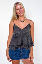 Black / S Sunlit Flow Embroidered Tank Top - Madison and Mallory