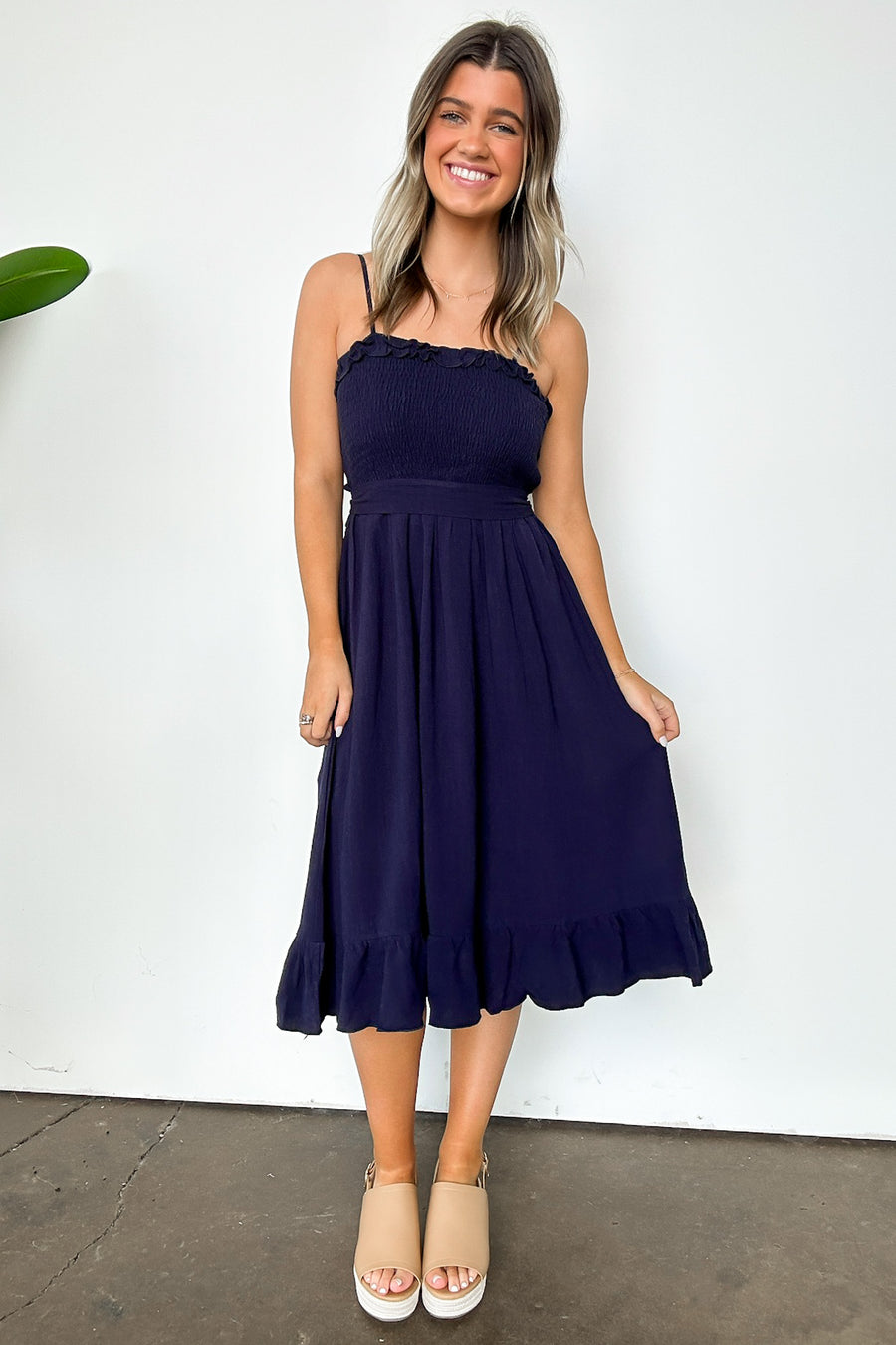Navy / S Sunny Favorite Smocked Waist Tie Dress - Madison and Mallory