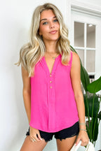  Sunny Poise Textured Button Detail Tank Top - FINAL SALE - Madison and Mallory