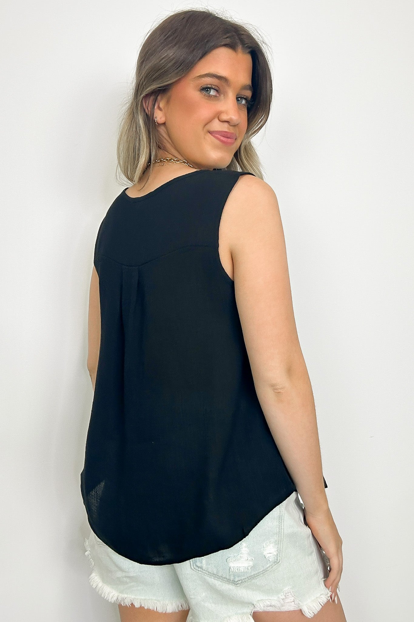  Sunny Poise Textured Button Detail Tank Top - Madison and Mallory