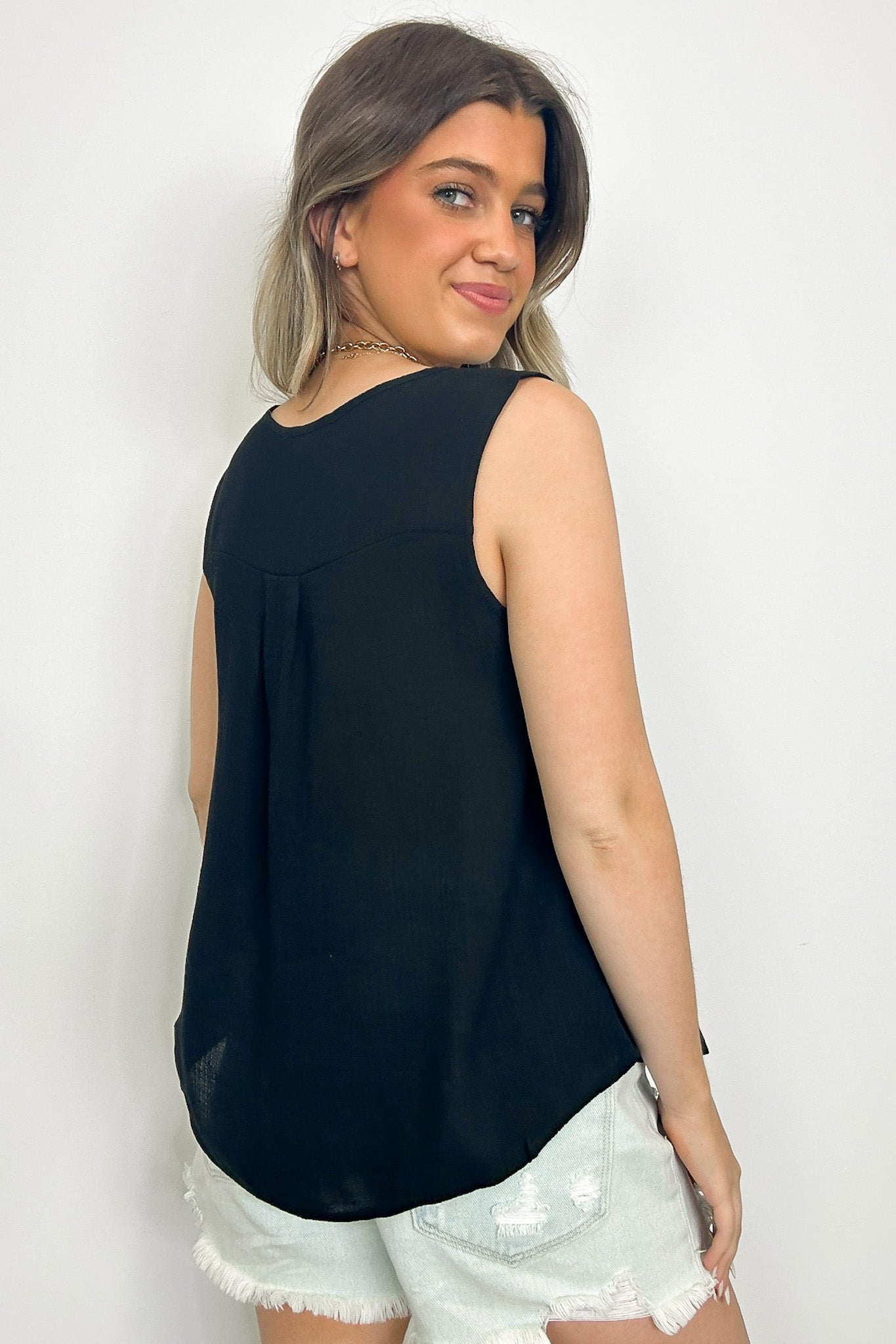  Sunny Poise Textured Button Detail Tank Top - FINAL SALE - Madison and Mallory