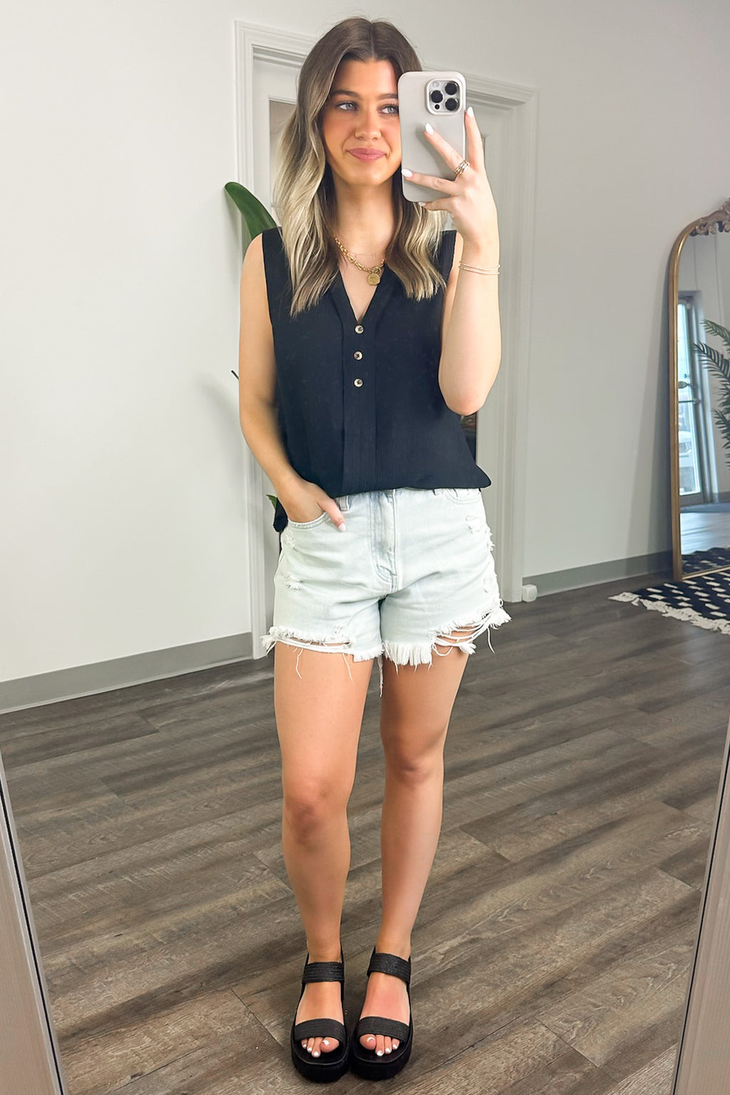  Sunny Poise Textured Button Detail Tank Top - FINAL SALE - Madison and Mallory