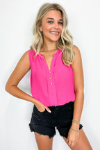 Fuchsia / S Sunny Poise Textured Button Detail Tank Top - FINAL SALE - Madison and Mallory