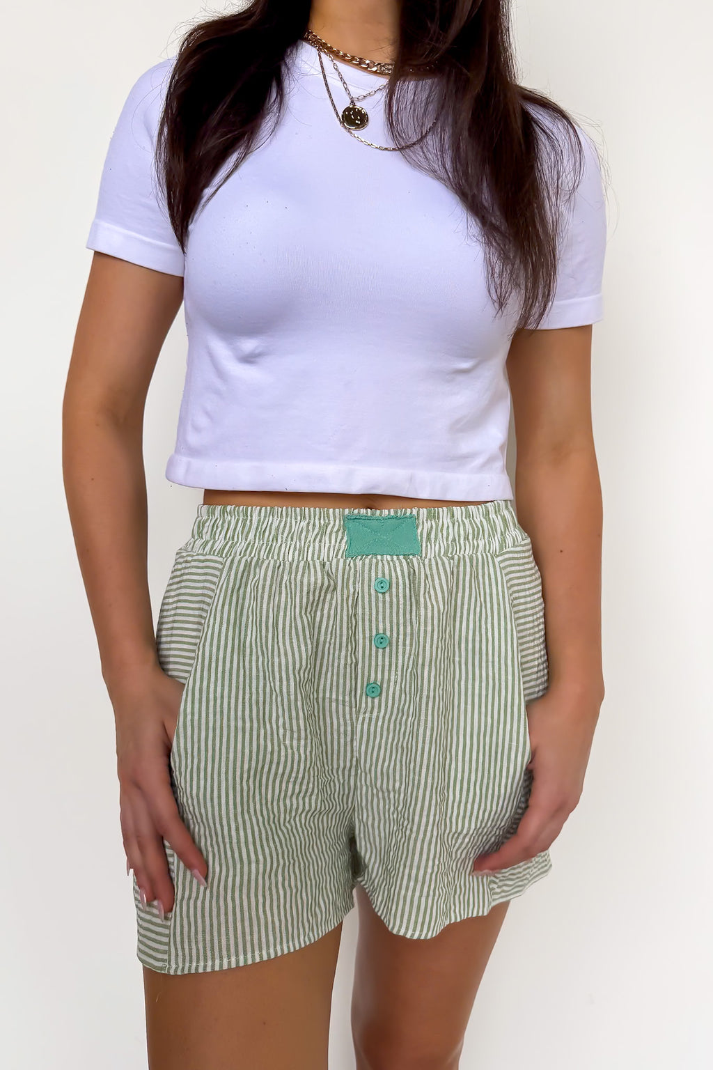 Sunny Stripe Pastel Elastic Waist Shorts - Madison and Mallory