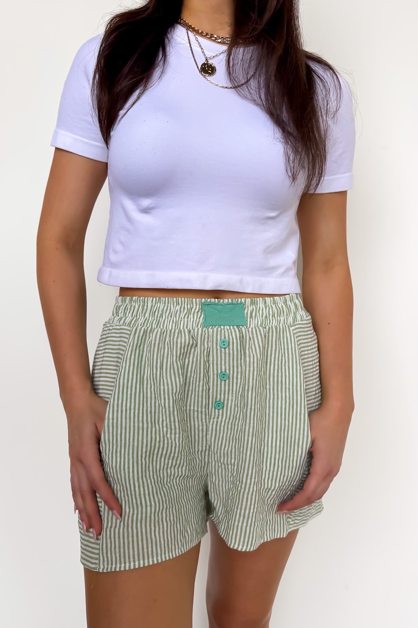 Sunny Stripe Pastel Elastic Waist Shorts - Madison and Mallory