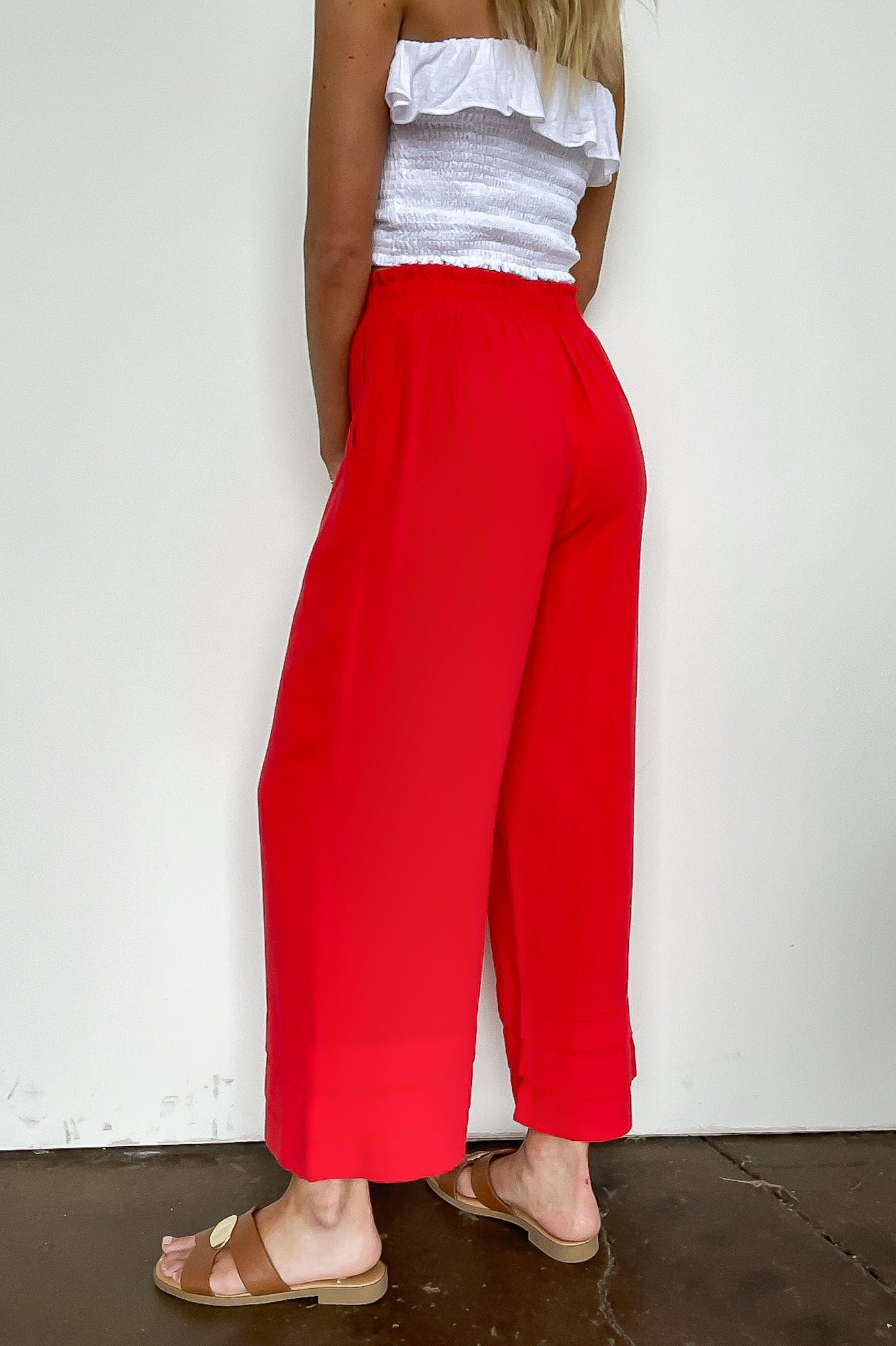 Sunset Sangria Elastic Waist Ruffle Ankle Pants - FINAL SALE - Madison and Mallory
