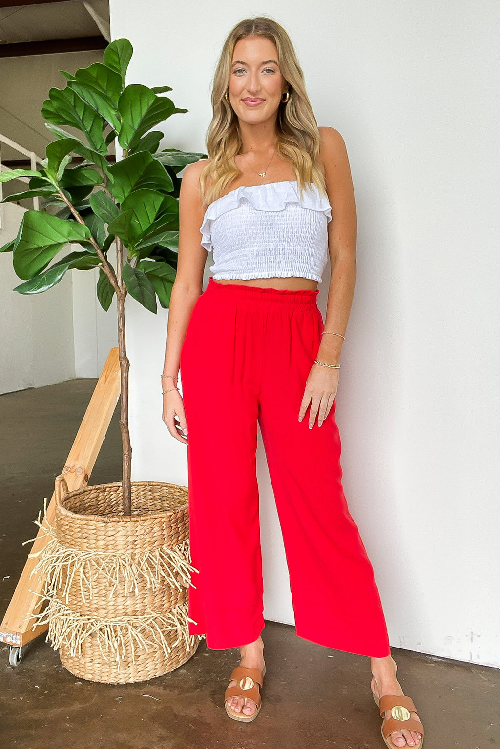 Sunset Sangria Elastic Waist Ruffle Ankle Pants - FINAL SALE - Madison and Mallory