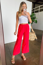 Sunset Sangria Elastic Waist Ruffle Ankle Pants - FINAL SALE - Madison and Mallory