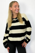 Black/White / S Sunset Stroll Super Soft Knit Striped Sweater - FINAL SALE - Madison and Mallory