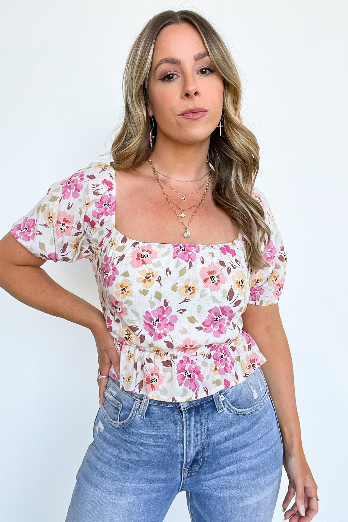  Sunshine Dreaming Floral Peplum Smocked Top - FINAL SALE - Madison and Mallory