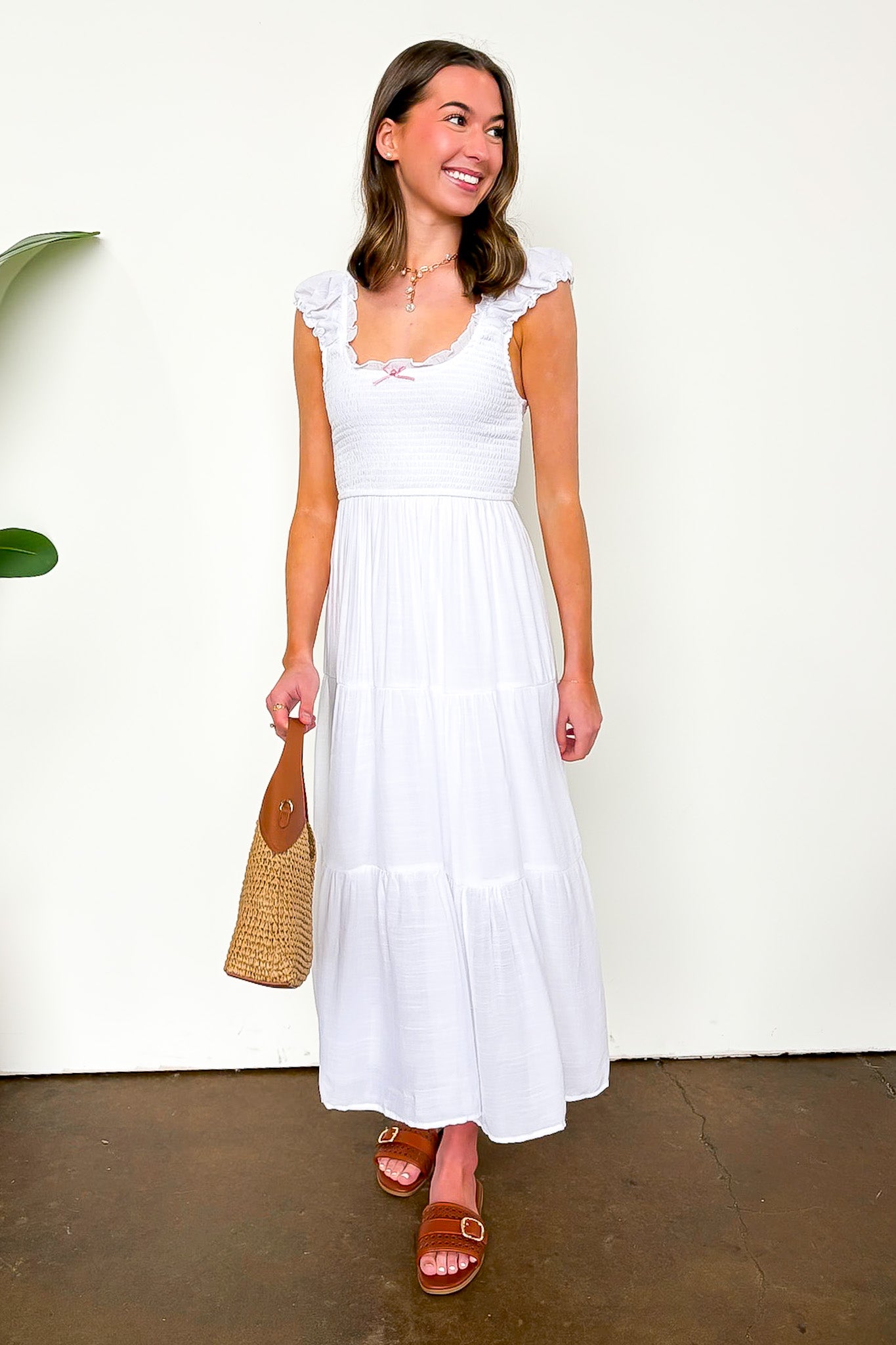 Sunspell Smocked Maxi Dress White / L Sunspell Smocked Maxi Dress White / L