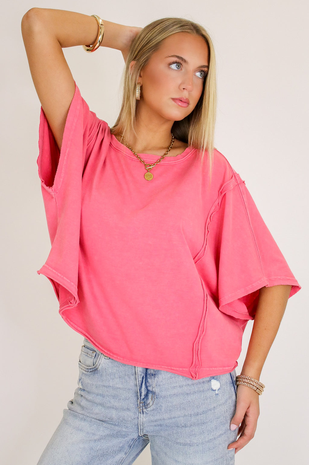 Strawberry / S Sunwashed Mineral Boxy Tee - Madison and Mallory