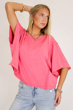 Strawberry / S Sunwashed Mineral Boxy Tee - Madison and Mallory