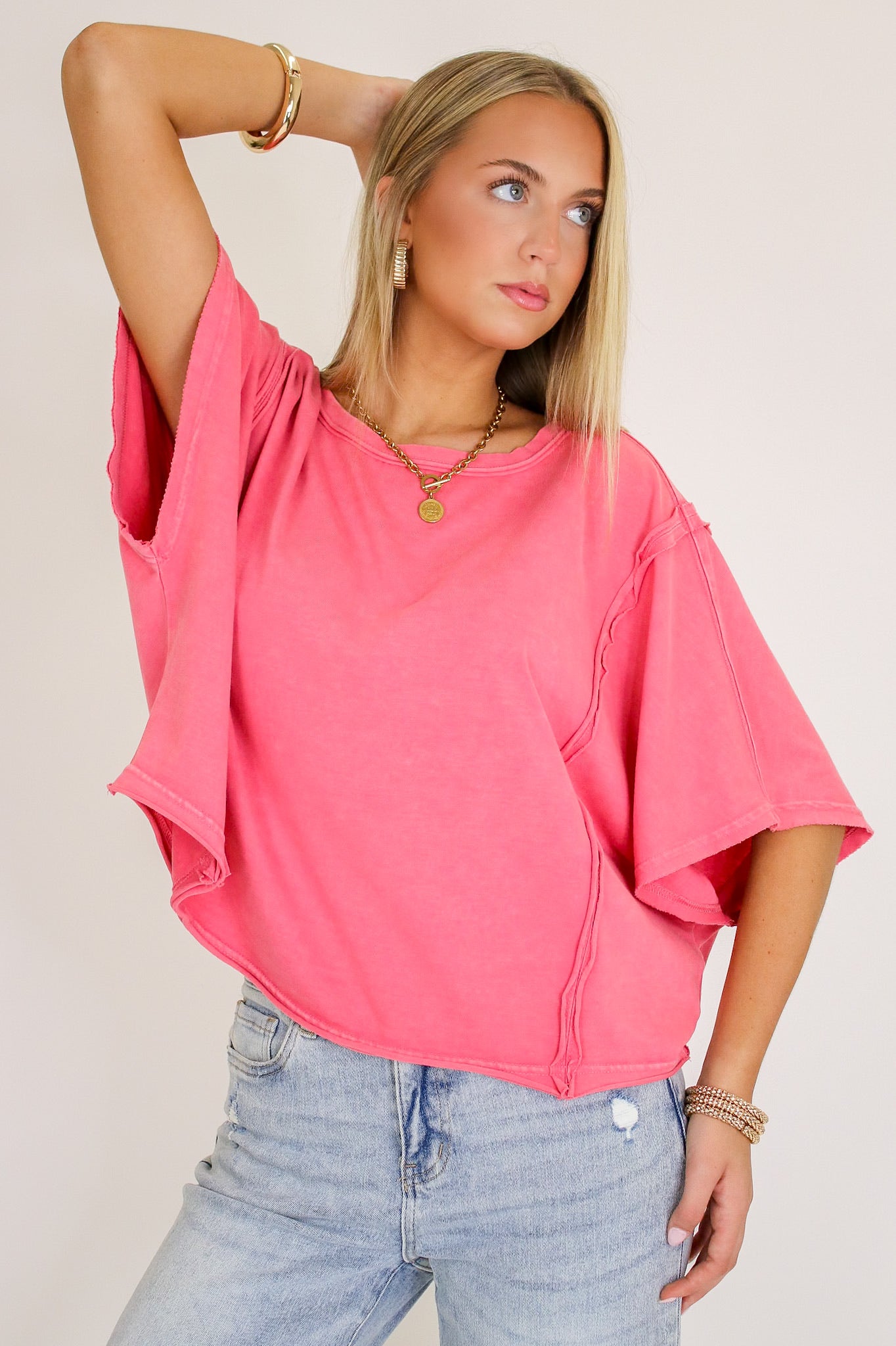 Strawberry / S Sunwashed Mineral Boxy Tee - Madison and Mallory