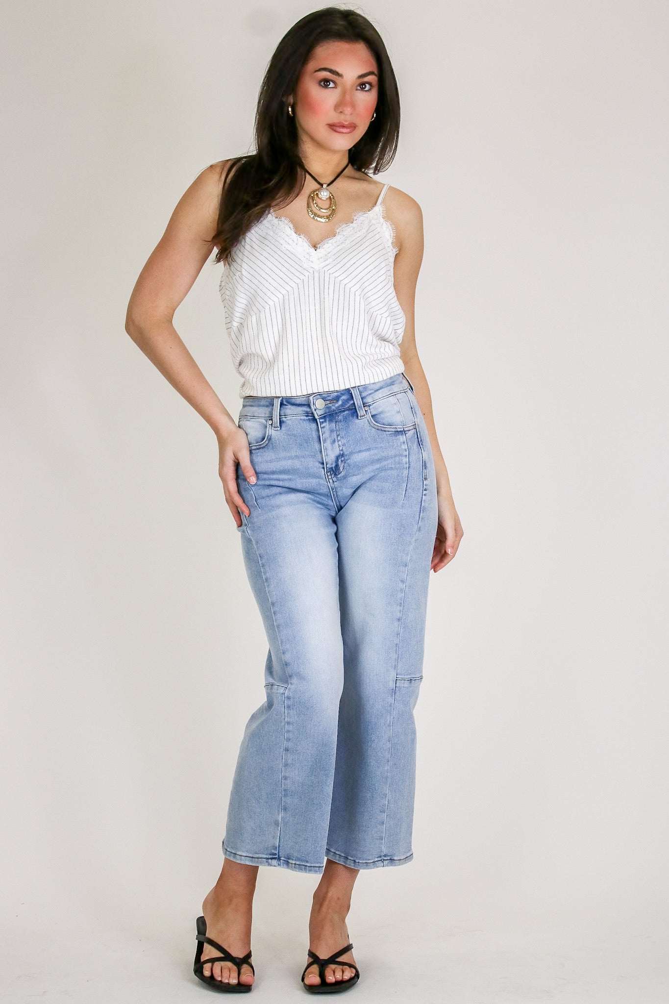 Susana Crop Wide Leg Seam Detail Jeans - Madison and Mallory