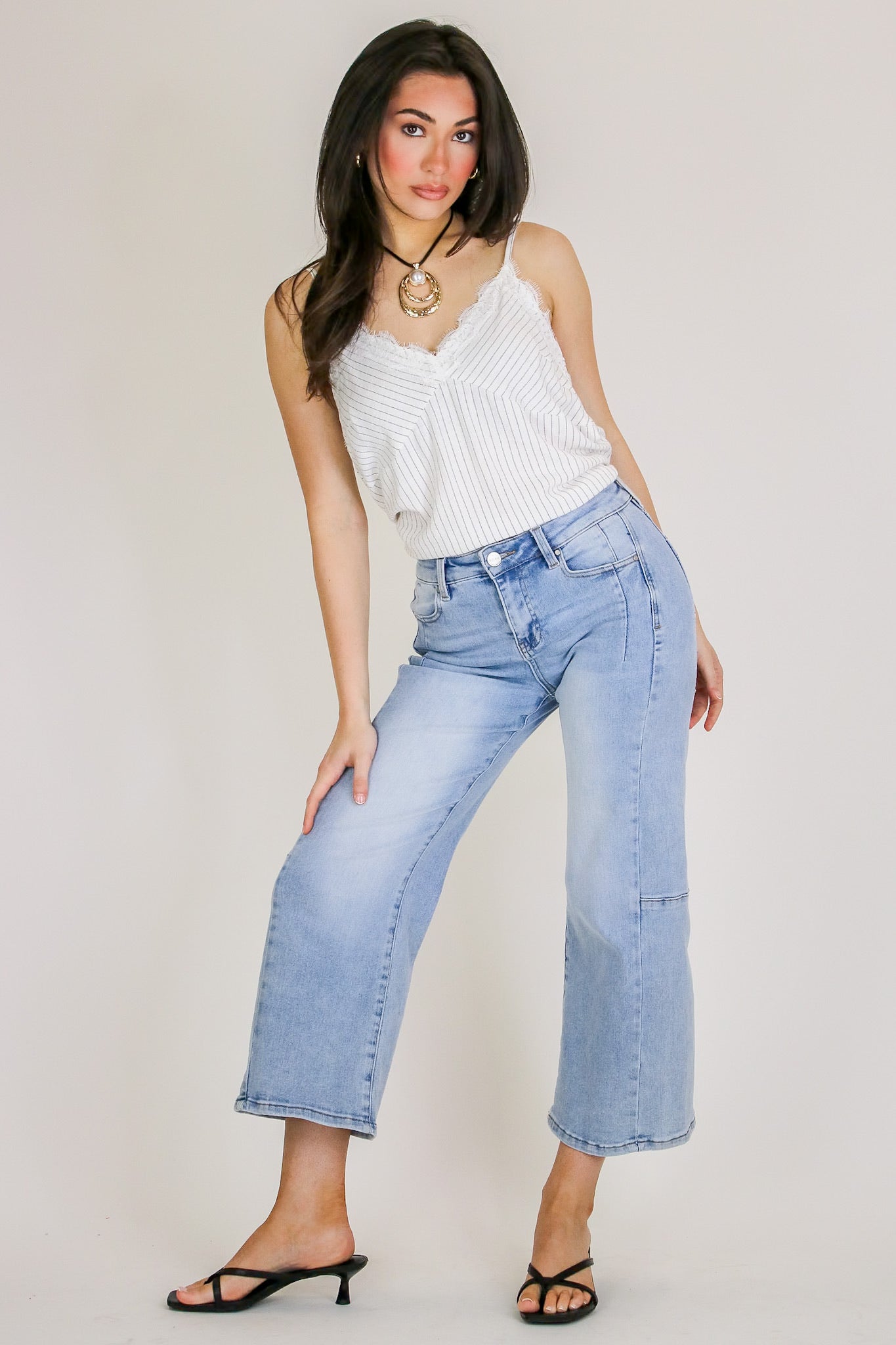 Susana Crop Wide Leg Seam Detail Jeans - Madison and Mallory