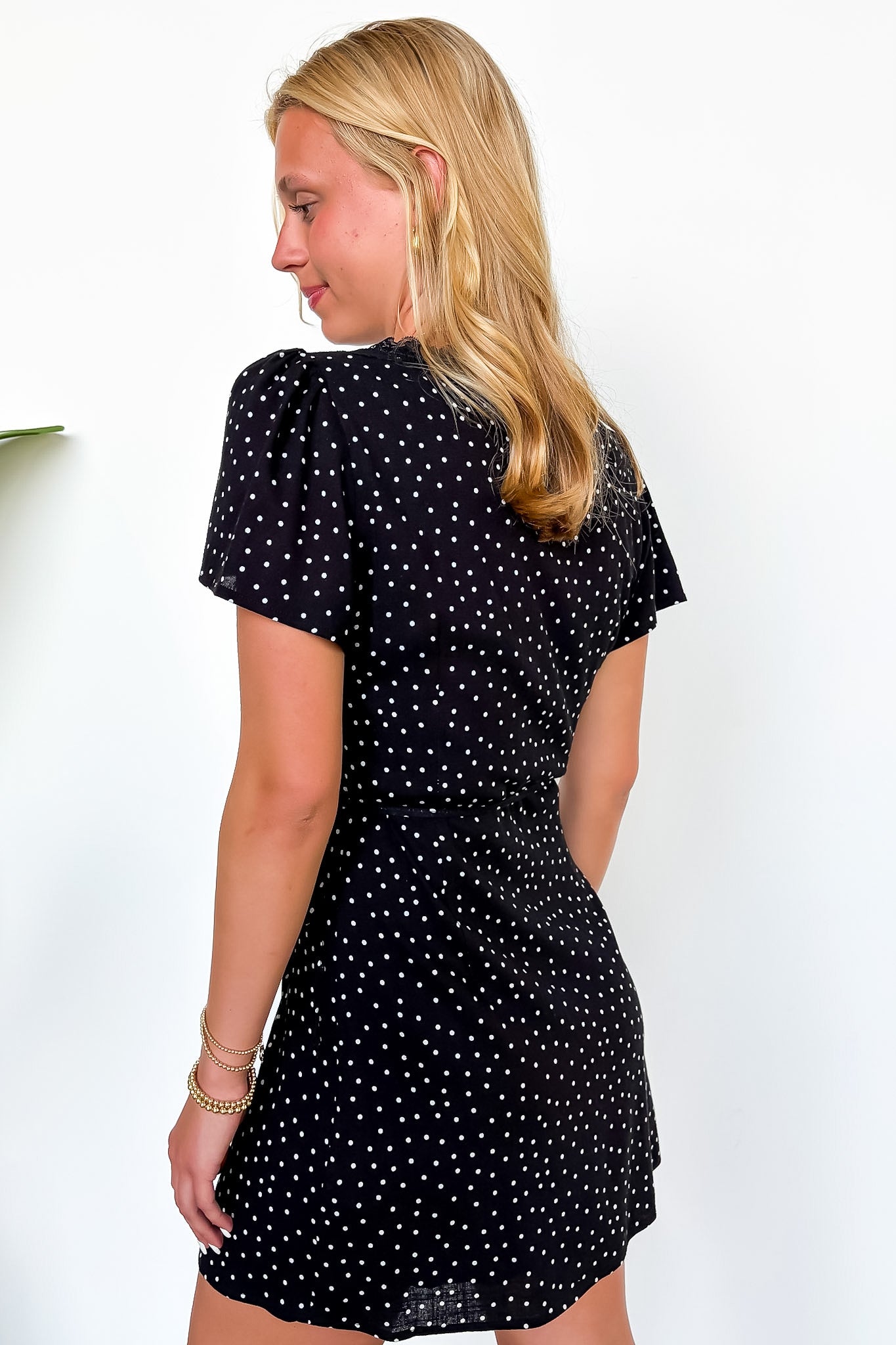 Sweet Affair Polka Dot Lace Trim Dress M / Black
