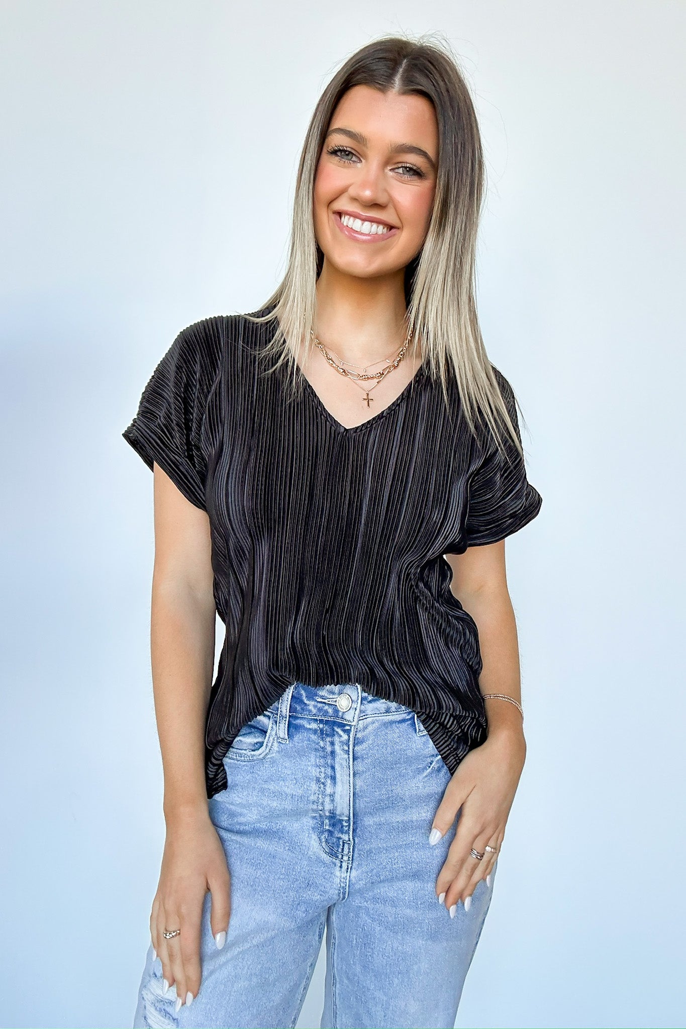  Sweet Ease Pleated V-Neck Top - FINAL SALE - Madison and Mallory