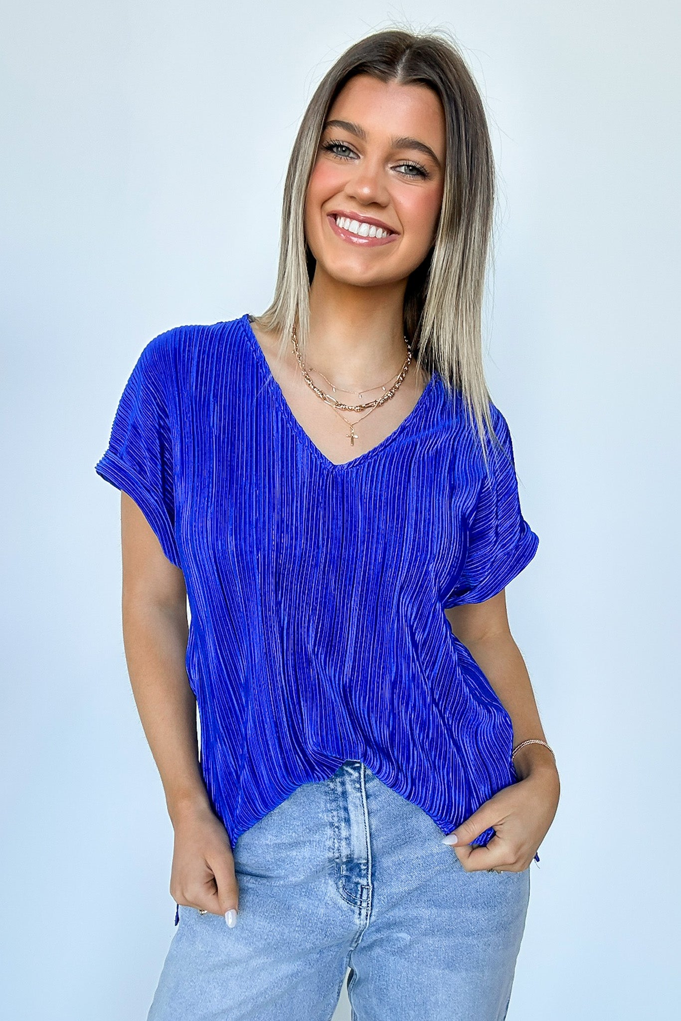  Sweet Ease Pleated V-Neck Top - FINAL SALE - Madison and Mallory