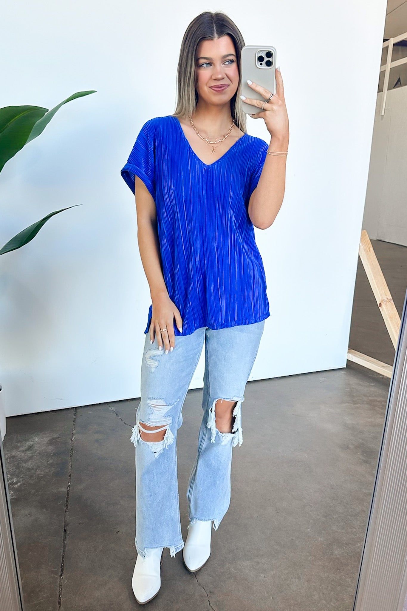  Sweet Ease Pleated V-Neck Top - FINAL SALE - Madison and Mallory