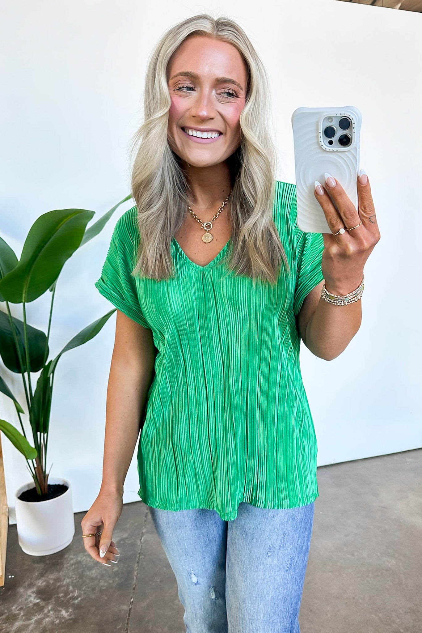  Sweet Ease Pleated V-Neck Top - FINAL SALE - Madison and Mallory