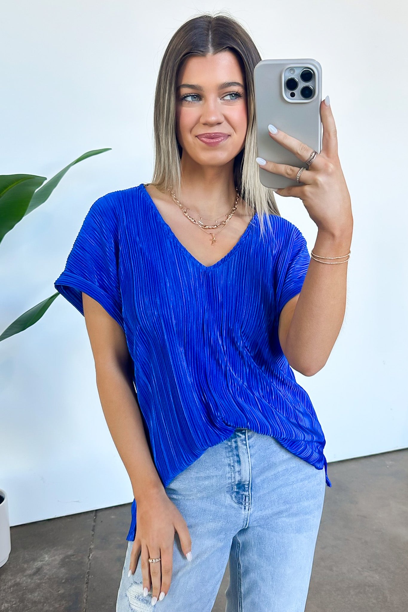  Sweet Ease Pleated V-Neck Top - FINAL SALE - Madison and Mallory