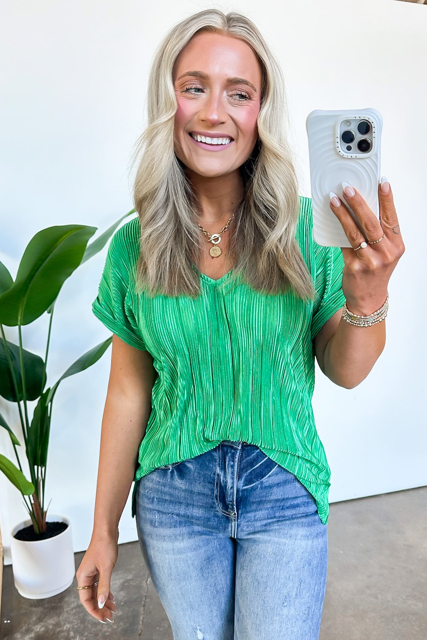  Sweet Ease Pleated V-Neck Top - FINAL SALE - Madison and Mallory