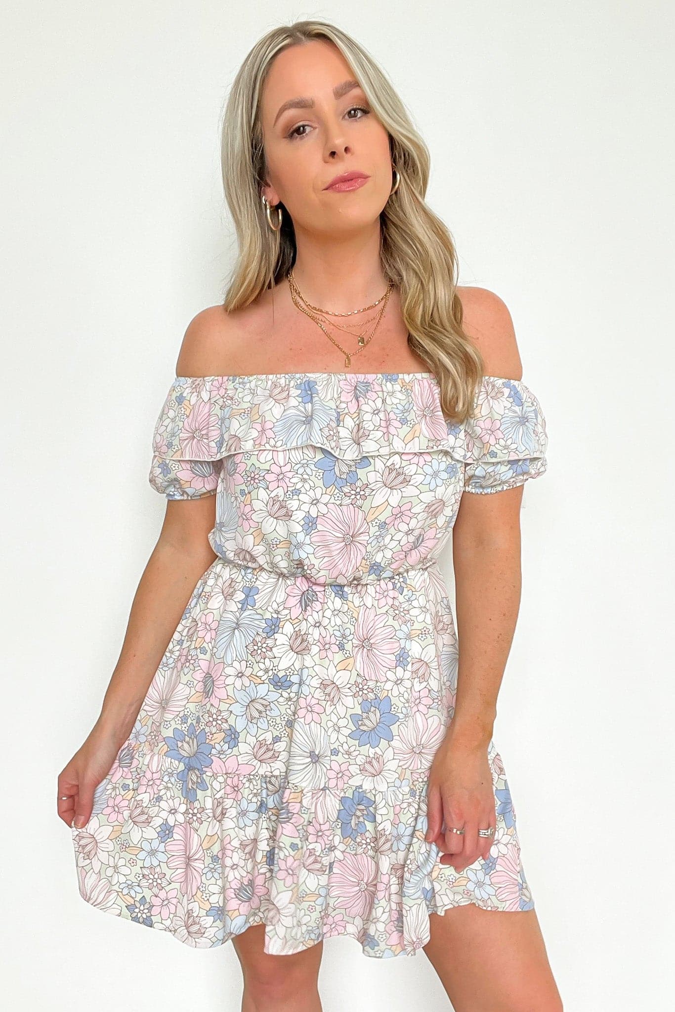  Sweet Grace Off Shoulder Floral Ruffle Dress - FINAL SALE - Madison and Mallory