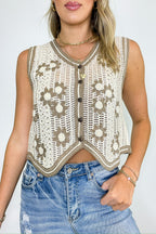 Sweet Meadow Contrast Floral Embroidered Macrame Vest - FINAL SALE - Madison and Mallory