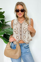 Sweet Meadow Contrast Floral Embroidered Macrame Vest - FINAL SALE - Madison and Mallory