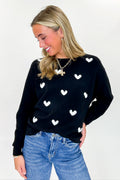 S / Black White Sweet Whimsy Heart Embroidered Sweater - FINAL SALE - Madison and Mallory