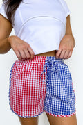 Red/Blue / S Sweet Liberty Color Block Gingham Shorts - Madison and Mallory