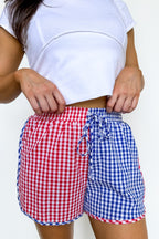 Red/Blue / S Sweet Liberty Color Block Gingham Shorts - Madison and Mallory