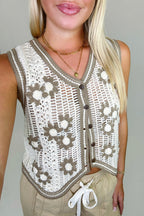 Sweet Meadow Contrast Floral Embroidered Macrame Vest - FINAL SALE - Madison and Mallory