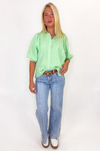 Sweet Structure Striped Puff Sleeve Button Top - Madison and Mallory