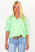 Sweet Structure Striped Puff Sleeve Button Top - Madison and Mallory