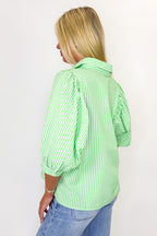 Sweet Structure Striped Puff Sleeve Button Top - Madison and Mallory