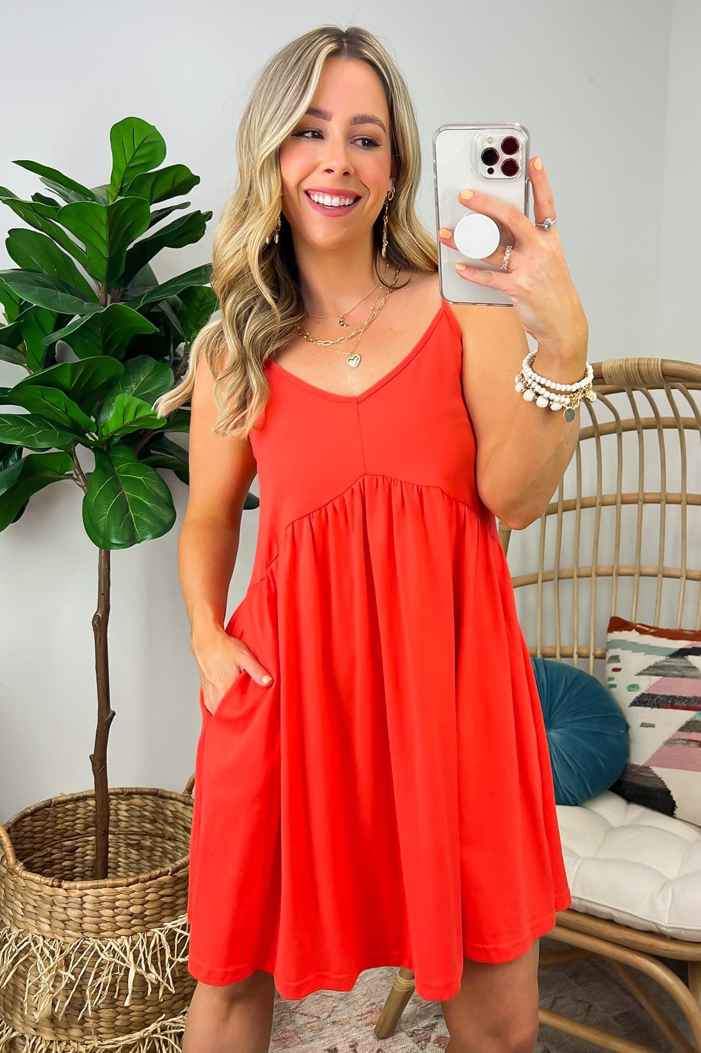 Coral Red / S Sweeten Your Day V-Neck Babydoll Dress - FINAL SALE - Madison and Mallory
