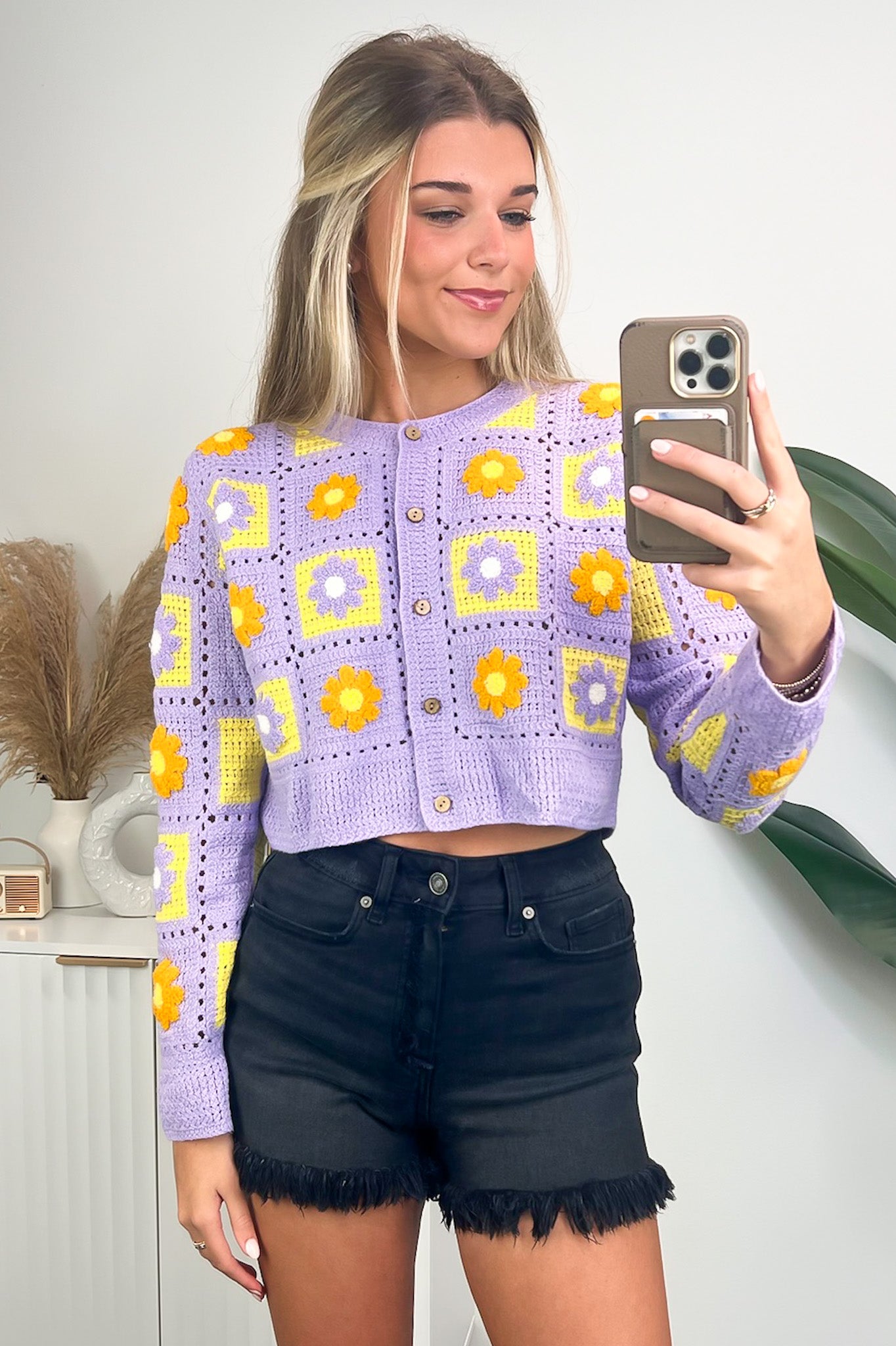 Lavender / SM Sweetest Emotion Multi Color Crochet Knit Cardigan - Madison and Mallory