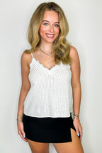 S / Off White Sweetline Striped Lace Trim Tank Top - FINAL SALE - Madison and Mallory