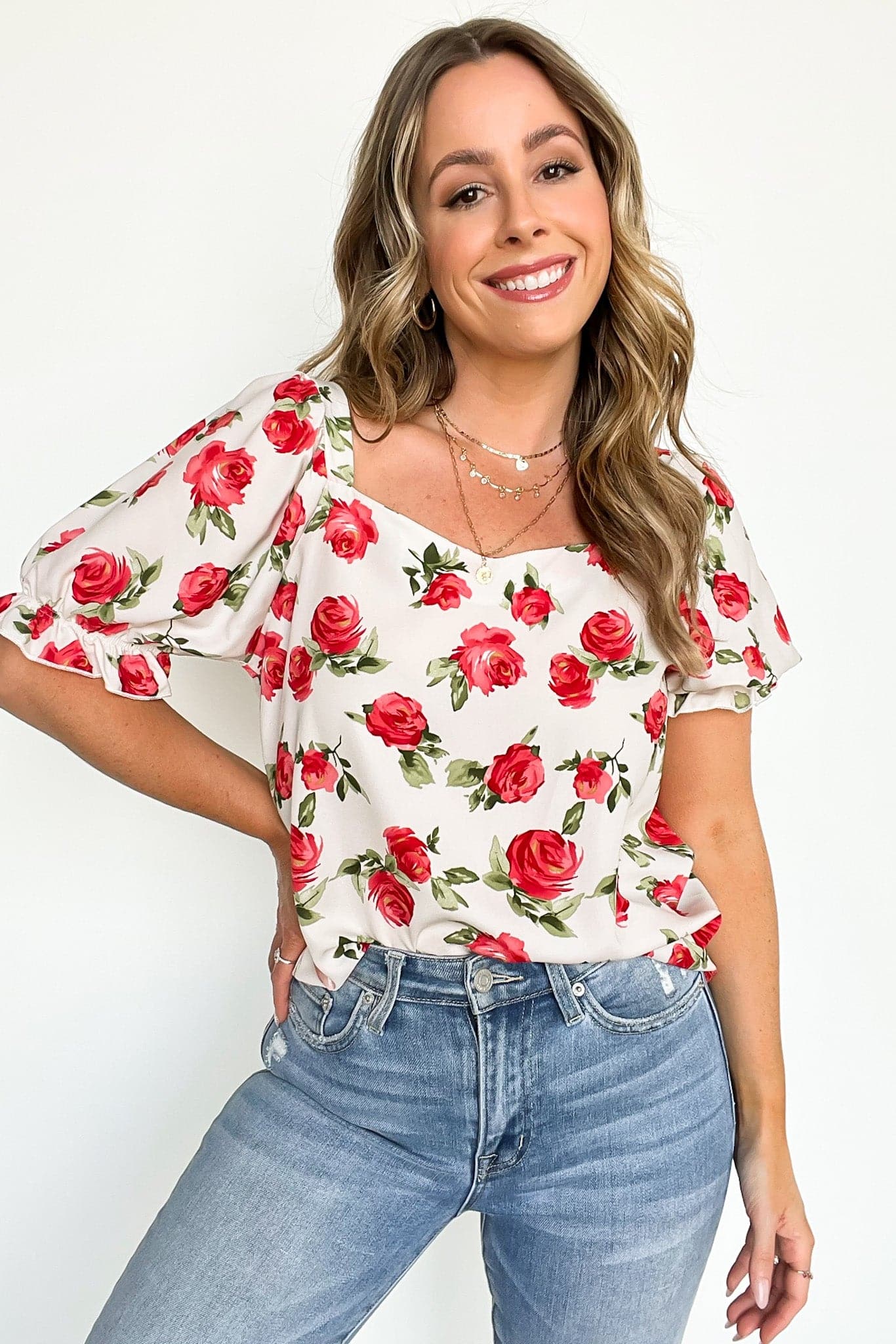 Cream / S Sweetly Blooming Floral Puff Sleeve Top - FINAL SALE - Madison and Mallory