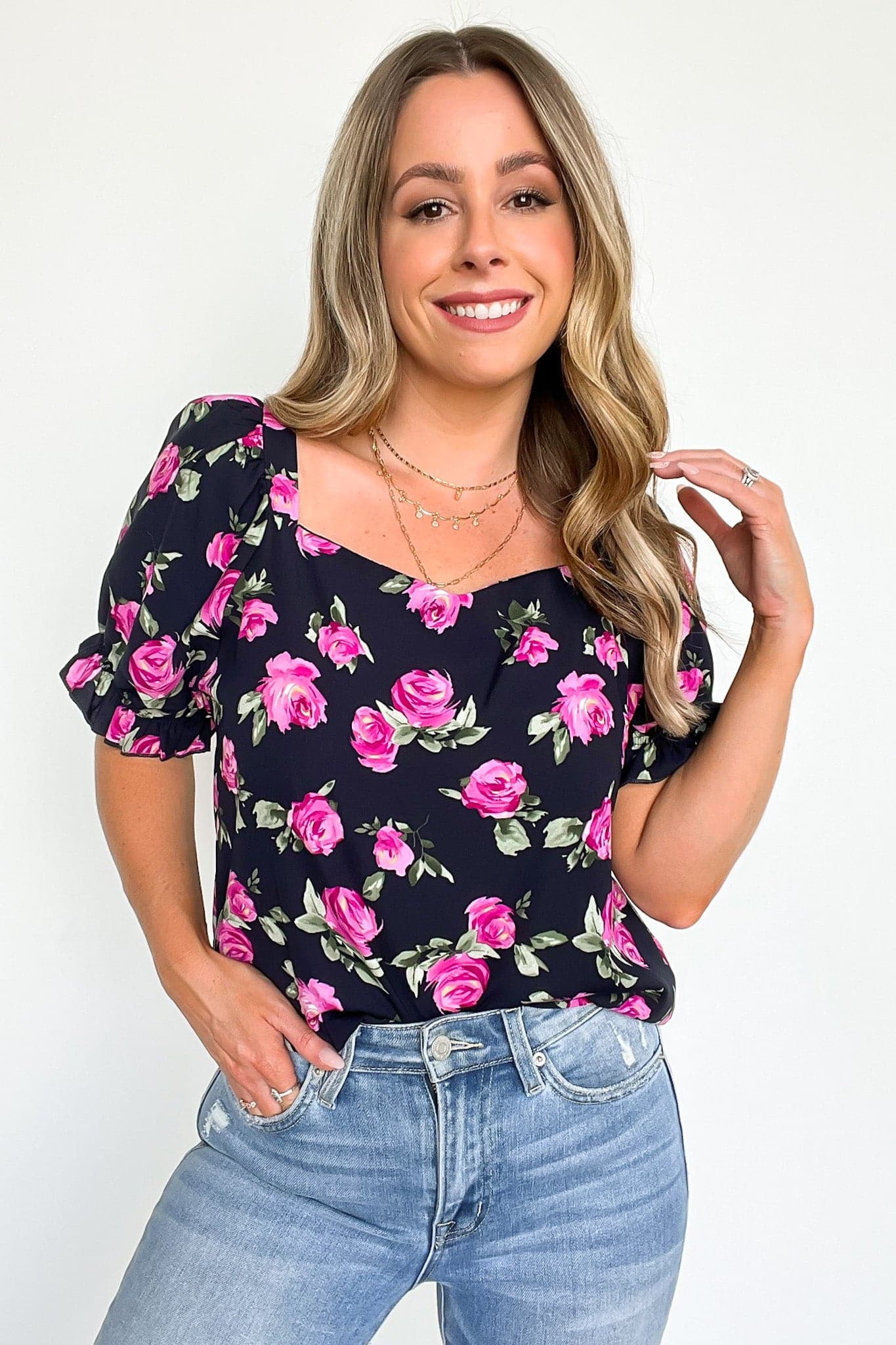 Navy / S Sweetly Blooming Floral Puff Sleeve Top - FINAL SALE - Madison and Mallory