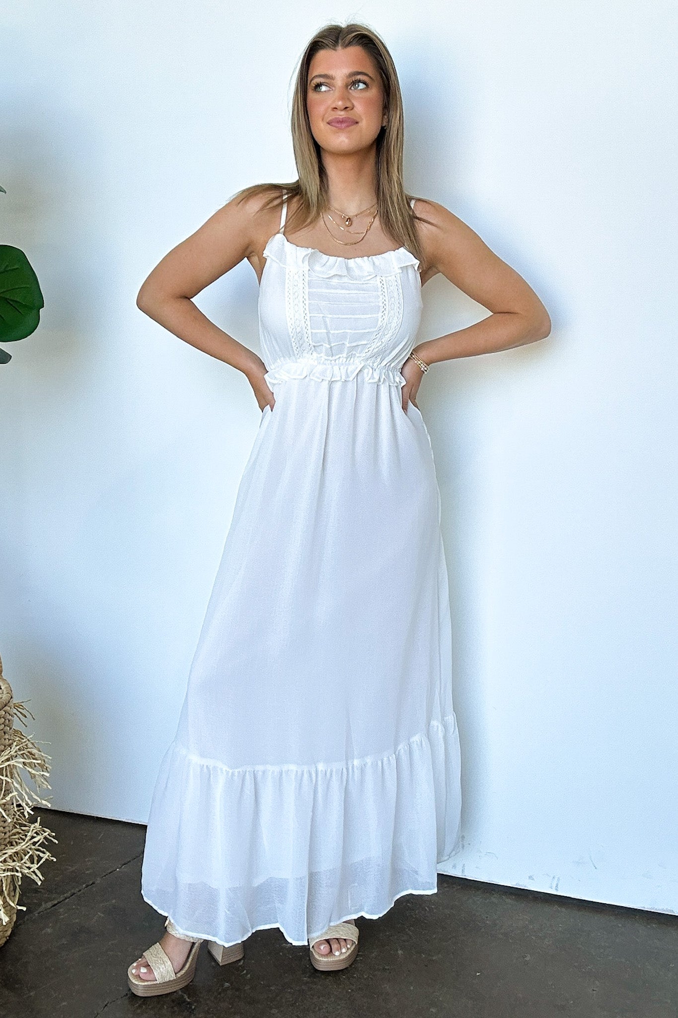 White / S Sweetly Elevated Ruffle and Lace Detail Maxi Dress - FINAL SALE - Madison and Mallory