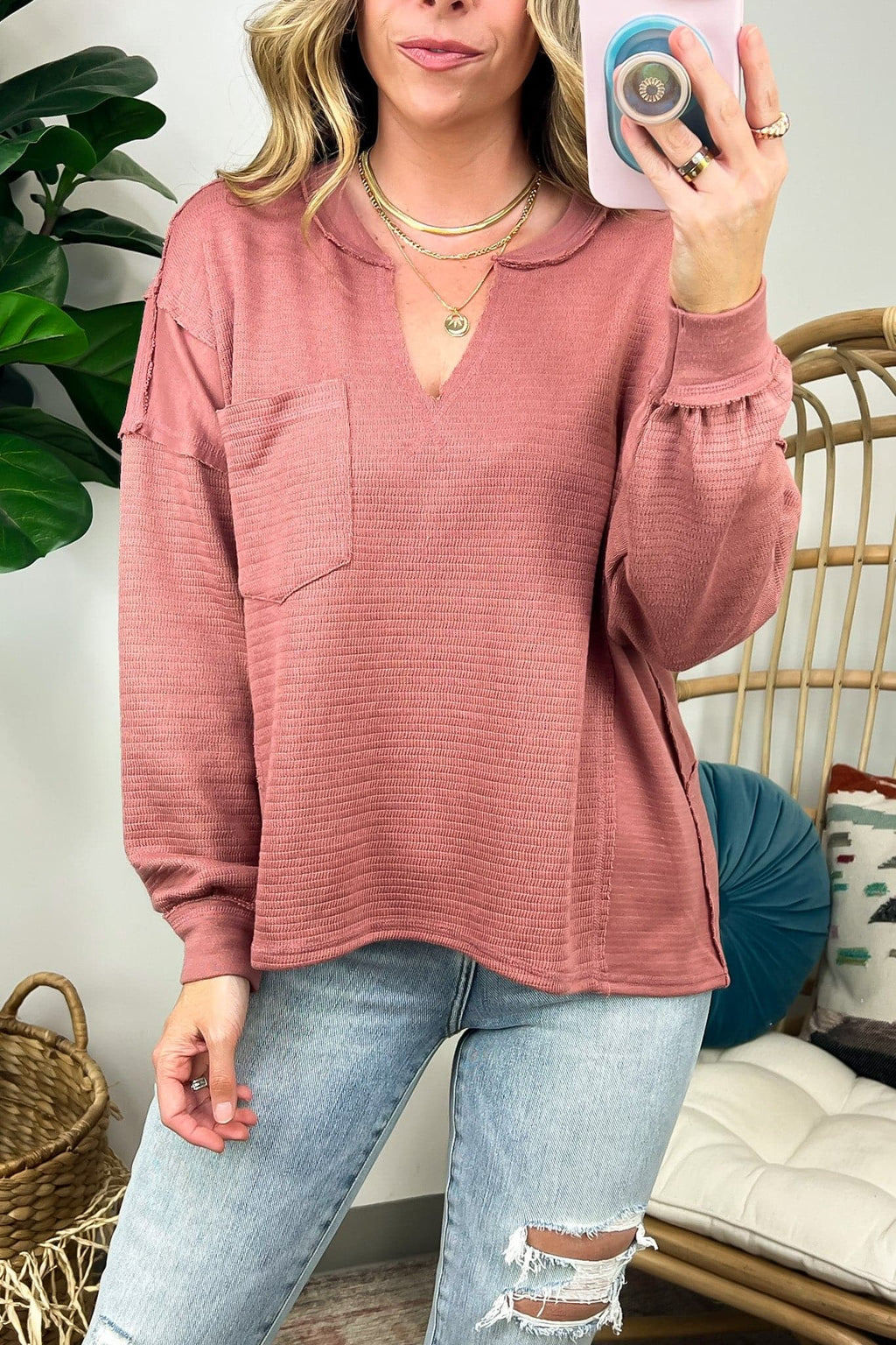  Swinton Split V-Neck Knit Top - FINAL SALE - Madison and Mallory