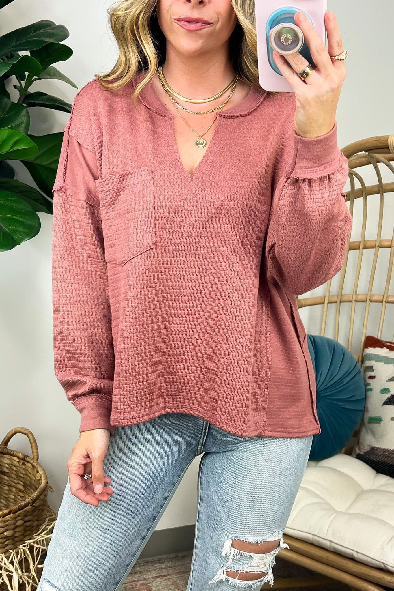  Swinton Split V-Neck Knit Top - FINAL SALE - Madison and Mallory