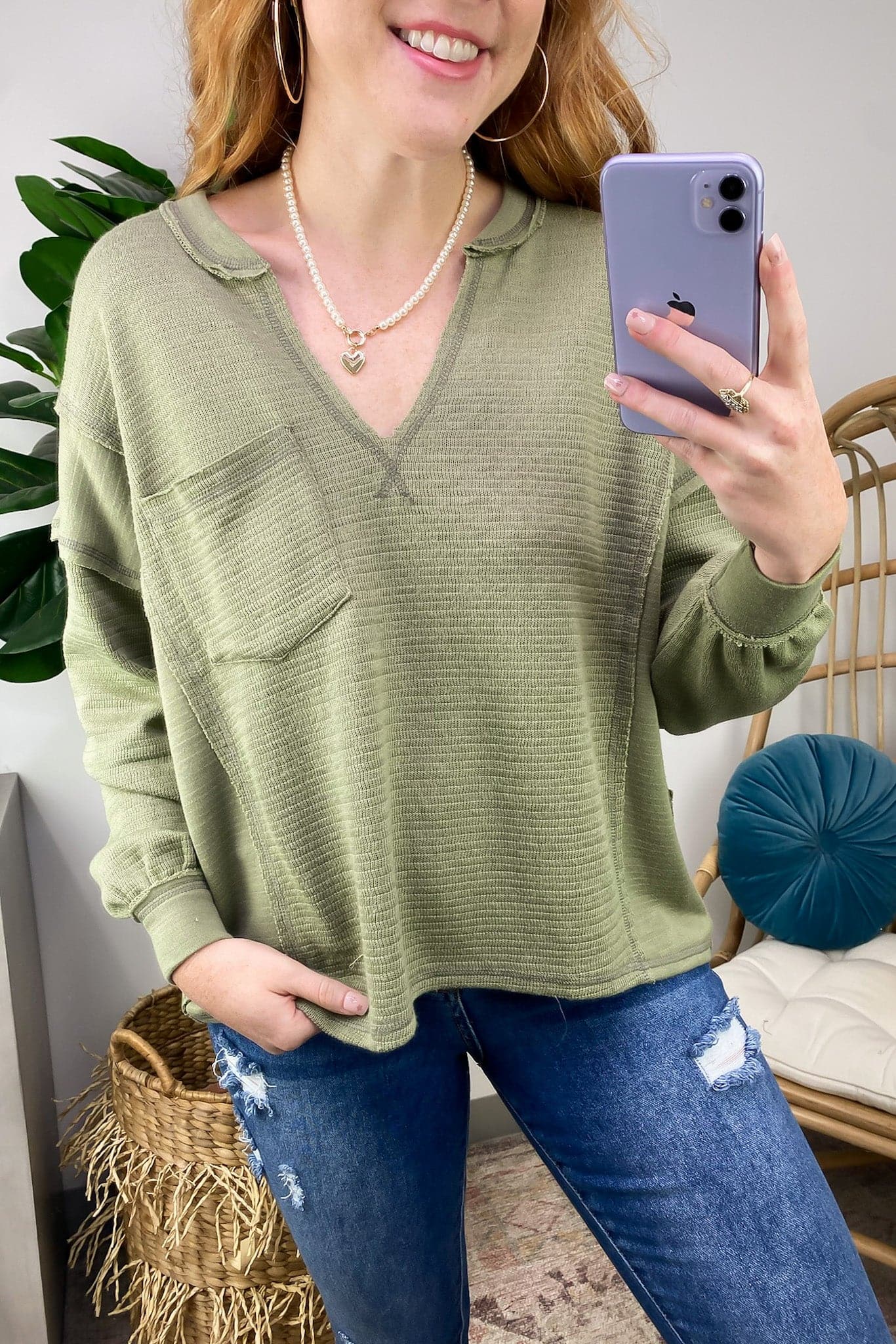  Swinton Split V-Neck Knit Top - FINAL SALE - Madison and Mallory