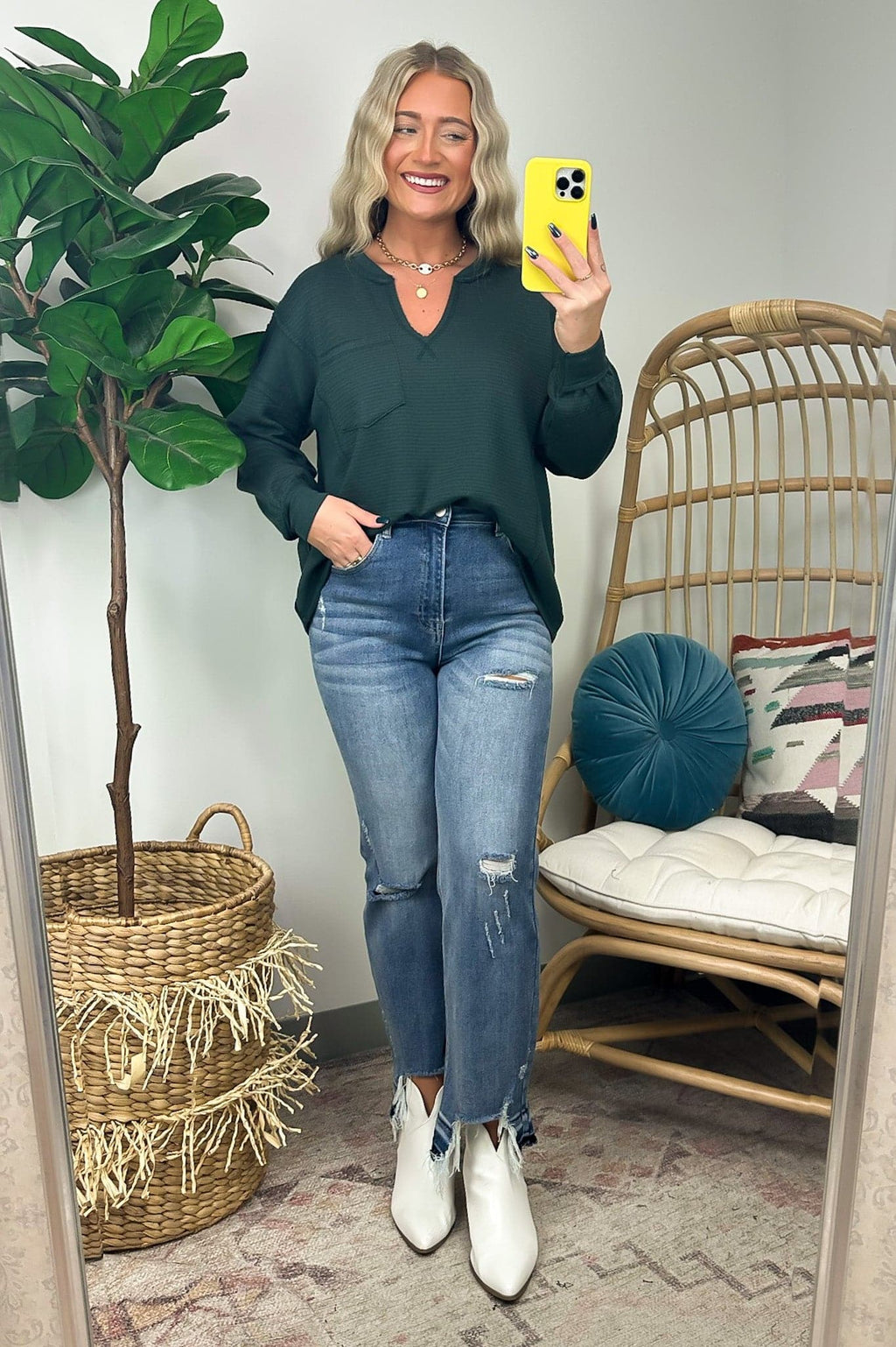  Swinton Split V-Neck Knit Top - FINAL SALE - Madison and Mallory