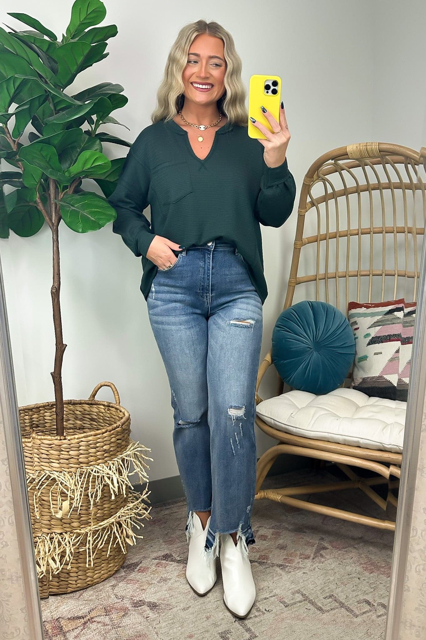  Swinton Split V-Neck Knit Top - FINAL SALE - Madison and Mallory