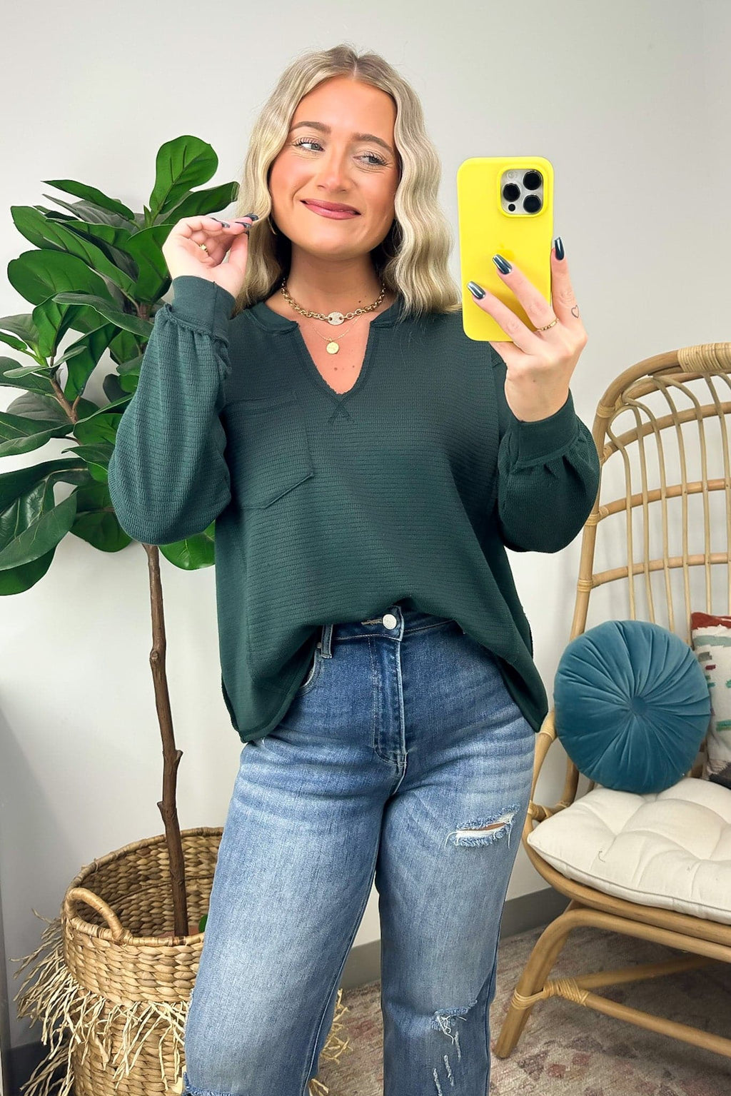  Swinton Split V-Neck Knit Top - FINAL SALE - Madison and Mallory